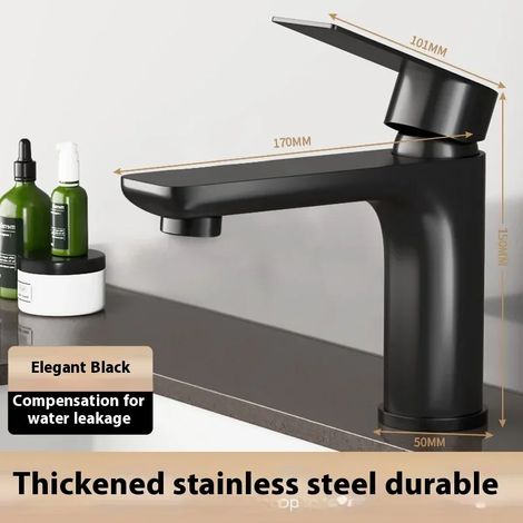 Robinet de salle de bain en acier inoxydable 304 (noir), mitigeur combiné lavabo/douche, robinet en métal pour installation dans les toilettes ou l'évier de cuisine. (1/5)