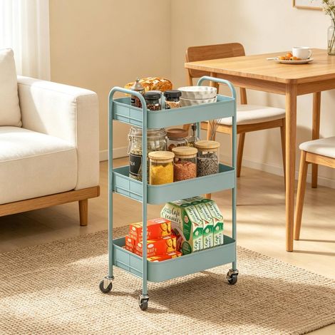 Carrello ausiliario con ruote 45 x 30,6 x 79 cm in acciaio azzurro con contenitore (1/5)