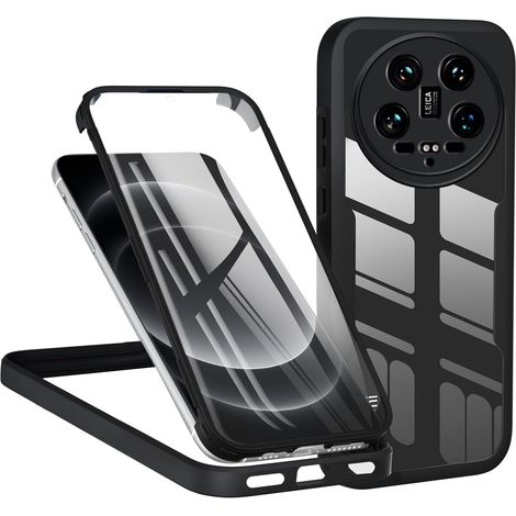 Coque pour Xiaomi 14 Ultra, Antichoc Housse avec Protecteur D'écran Intégré, Étui de Téléphone 360 Protection Complet Double Face Transparent Bumper Intégrale Case - Noir (1/5)