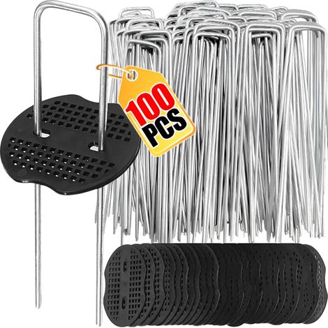 (Lot de 10) Agrafes de jardin en U, piquets robustes pour clôture, clous à gazon galvanisés, pour maintenir les pelouses et les barrières. (1/4)