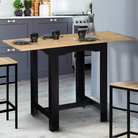 Mesa de bar extensible DONA para 2 a 4 personas, negra, tablero efecto haya 65-130 cm (1/5)