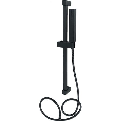 Cleafe - Saliscendi 60cm Doccia Nero Con Doccino Soffione Quadrato Bagno 87495 Tubo 180cm - (1/5)