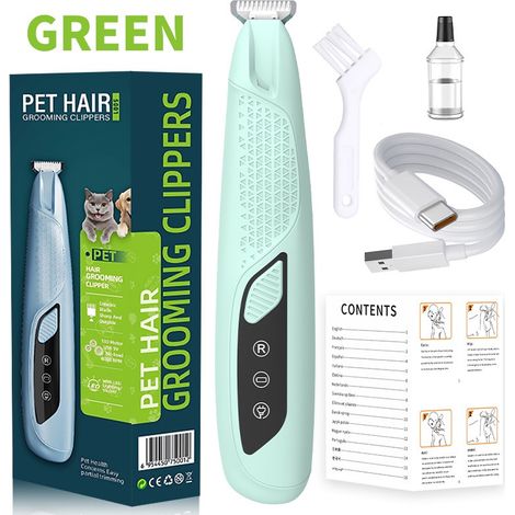 Tondeuse électrique professionnelle pour poils d'animaux, silencieuse, pour les pattes, les oreilles et le visage, avec lame de sécurité, couleur verte.-AquaForge (1/5)