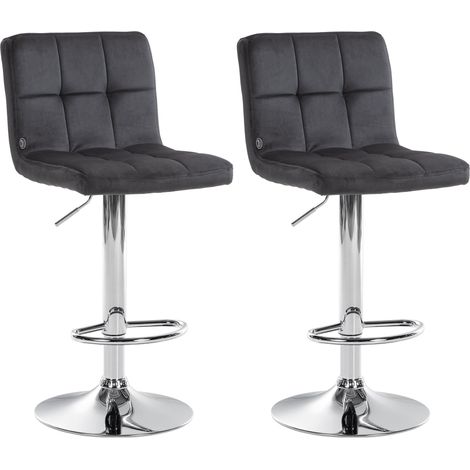 Set di 2 sgabelli da bar in velluto nero con cuciture decorative in metallo cromato piede a tromba 100004393