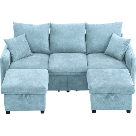 CAIziCanapé d’angle multifonctionnel en U à trois places avec rangement – avec tiroirs + pouf avec coffre, ensemble de canapé modulaire démontable avec fonction lit, revêtement en chenille (1/5)