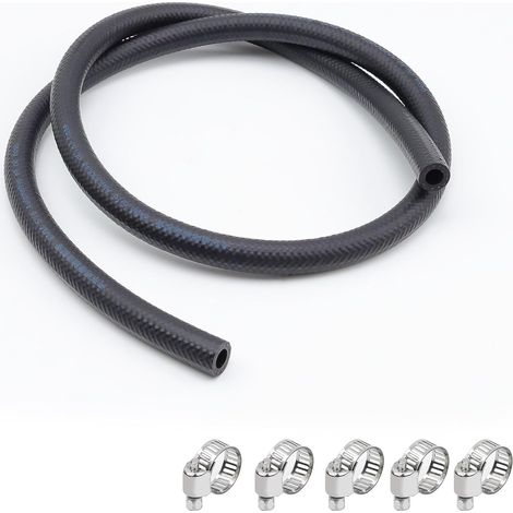 1m Durite Essence Debroussailleuse, NBR 8mm, Noir, avec Collier de Serrage, Diamètre Intérieur 8 mm, pour Voitures, Tracteurs, Tondeuses À Gazon - (1/5)