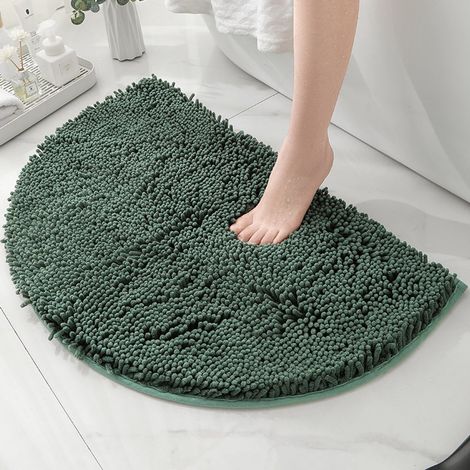 Tapis de bain semi-circulaire, tapis de salle de bain, tapis de bain semi-circulaire en chenille, tapis de sol absorbants pour enfants, tapis de bain et de douche lavables, vert foncé, 50 x 80 cm (1/4)