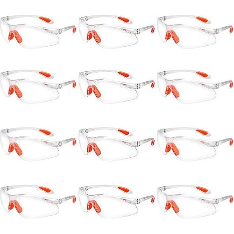 Lunettes de sécurité transparentes 12 pièces – verres en polycarbonate, pont nasal et embouts caoutchouc pour confort optimal (1/5)