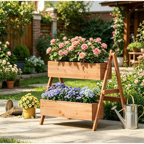 Mueble jardín escalonado de madera marrón 80 cm OKMYHOME (1/5)