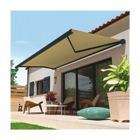 Store banne coffre intégral HEVOA (Motorisation à télécommande + Manœuvre de secours + LED - Gris anthracite RAL 7016 - Écru 250g/m² - 4.00 x 3.00 m) (1/4)