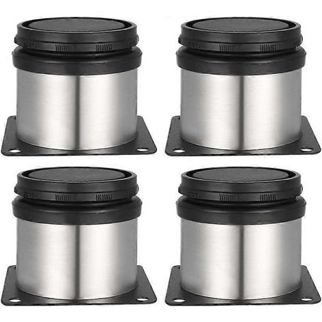 Pieds réglables de 50 mm de hauteur, épais, pour meubles, tables et autres, en acier inoxydable brossé, hauteur réglable de 0 à 15 mm, vis incluses. (1/4)