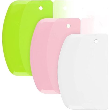 Grattoir à pâte - Coupe-pâte - Grattoir à pâte - Grattoir à pâte en plastique - Spatule à pâte - Grattoir à gâteau - Outil de cuisson - Pour gâteau et pâte - 13,5 x 9 cm - Vert, rose et blanc (1/5)