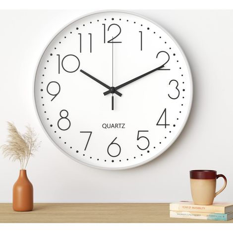 Wall Clock, 30CM (12 Inch) Modern Silent Wall Clock (White Black Character) (1/5)