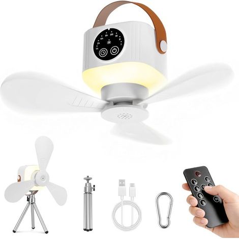 Ventilador de techo con iluminación y batería de 7200 mAh,ventilador portátil recargable silencioso de 35 dB,3 en 1: ventilador de camping (1/5)