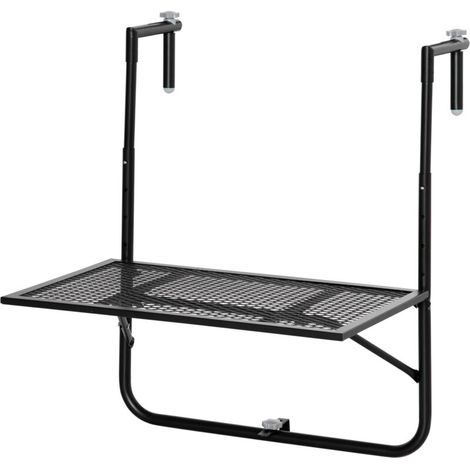 Tablette Pliante Réglable en Métal pour Balcon, 60x60x57-72cm, Noir (1/5)