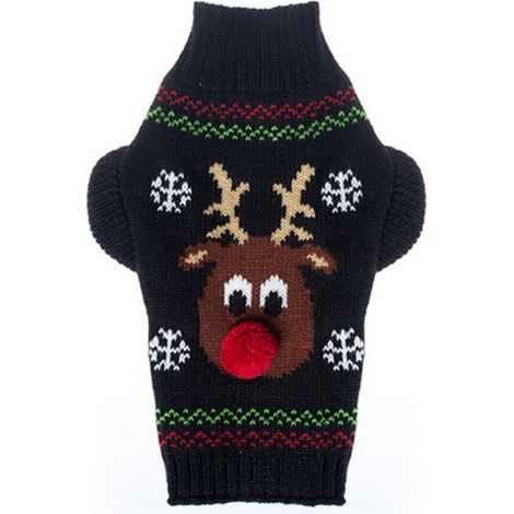 Pet Christmas Red Nose Reindeer Pull Chien Automne Hiver Costume (Noir, XS) (1/5)