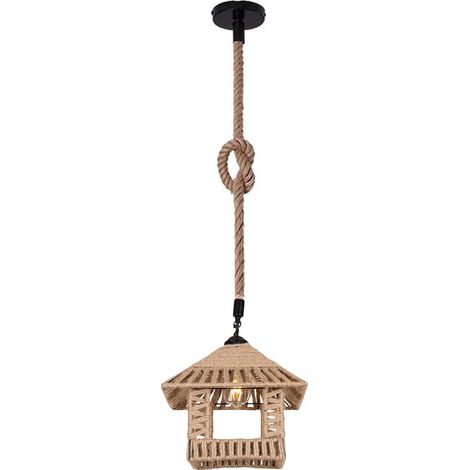Lampadario a sospensione con paralume a cono in corda di canapa stile vintage retrò lampada attacco E27 (1/4)