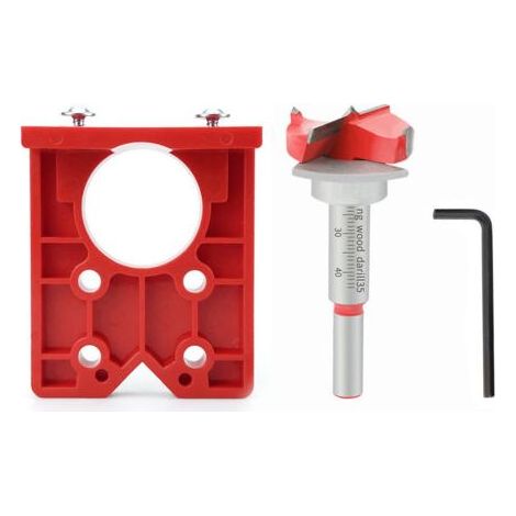 Führungsschienenadapter für die Holzbearbeitung, Werkzeug zum Öffnen von 35-mm-Scharnierlöchern, professionelle Bohrschablone für 35-mm-Scharniere, Lochschablone, rot (1/5)