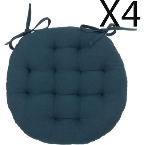 Lot de 4 coussins de chaise rond, coussins d'assise en coton coloris bleu foncé - Diamètre 38 x Hauteur 5 cm -PEGANE- (1/2)