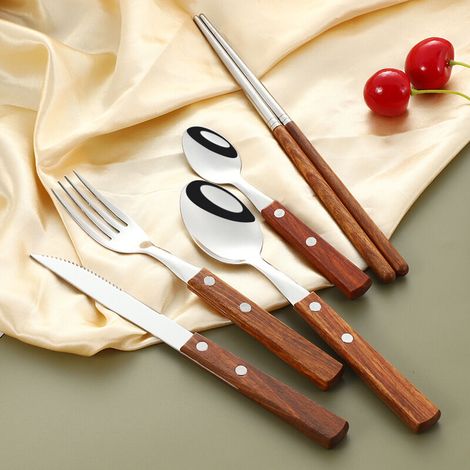 1Ensemble Set De Couverts Inoxydable Avec Couteau Fourchette Et Cuillère Kit De Vaisselle Portable Pour Camping Et Restaurants