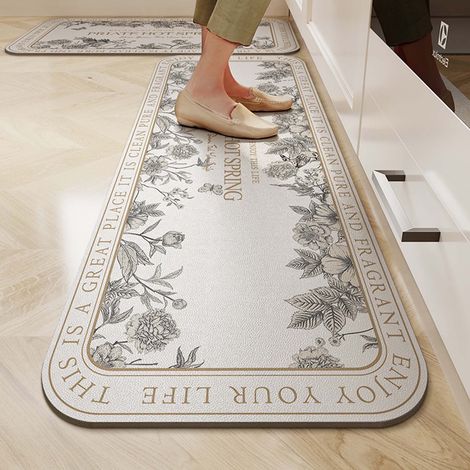 Tapis De Cuisine Anti-Fatigue - Imprimé Floral - Étanche Et Résistant Aux Taches - 60 X 90 Cm - 1 Pièce (1/5)
