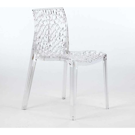 Grand Soleil – Chaise pliante transparente empilable en polycarbonate – Hauteur d'assise 43 cm – Design nid d'abeille pour intérieur et extérieur