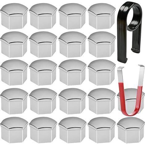 Wheel Nut Caps 17mm Wheel Bolt Nut Caps Hex Tire Nut Covers Removal Tool Set Cars Chrome (1/5)