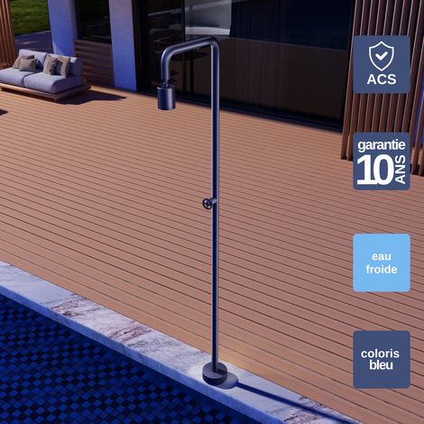 Douche de piscine Pool en Acier Inox.S316 Bleu Océan – Tête Ø80mm /Corps Ø42mm/H. 2,36m – Garantie 10 ans - POOLIMEX