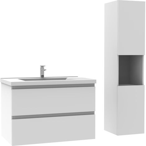 Acezanble Ensemble Acezanble meuble Salle de Bain simple vasque décor blanc 60cm+ vasque + colonne