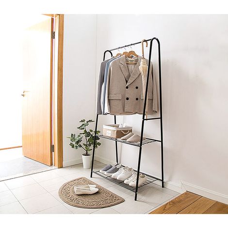 Portant à vêtements - avec 2 Étagère pour Chaussures - L 59.5 x P 36.5 x H 160 cm - Noir (1/5)