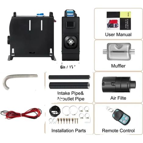 Calefactor de aire diésel, 8 kW de potencia, función de control remoto, interruptor LCD negro de 8 kW. (1/2)