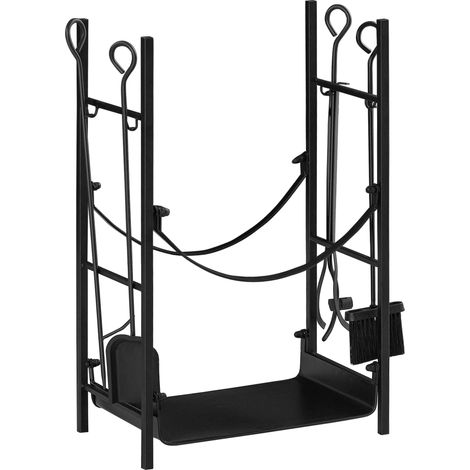 easycomfort portalegna da interno ed esterno in metallo con paletta, scopa, attizzatoio e pinza,44.5x29.5x73cm, nero, 70kg di legna (1/5)