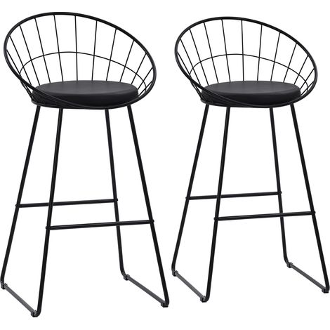 Set di 2 sgabelli da bar 75cm in metallo nero e cuscino nero ALEX