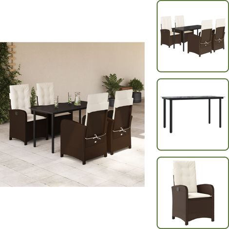 Rattanstuhl - vidaXL 5-tlg. Garten-Essgruppe mit Kissen Braun Poly Rattan - Gartenstuhl mit Kissen (1/5)