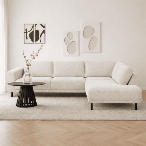 Moderner 3-Sitzer Ecksofa Rechts Beige Stoff Aniko mit Liege