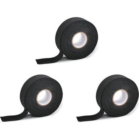 Adecuado para aplicaciones automotrices, 3 rollos de cinta aislante ignífuga de franela negra, material aterciopelado, apta para mazos de cables de automóviles, 9 mm x 25 metros.