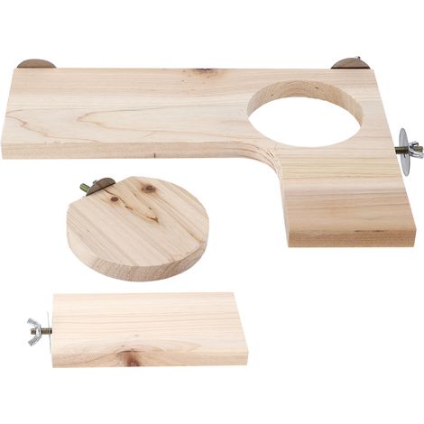 Ensemble de 3 plateformes en bois pour chinchillas et hamsters, en forme de L et avec trous ronds. (1/5)