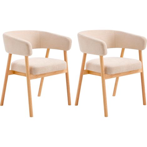 Lot de 2 chaises en tissu et bois d'hévéa - Beige - JORAKA (1/4)