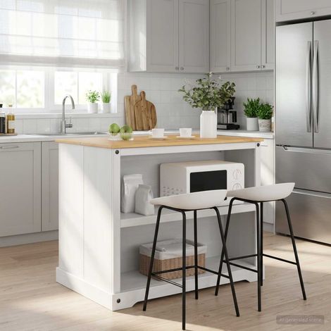 vidaXL Kitchen Island Set White and Honey Wax 112 x 77 x 91.5 cm (1/5)