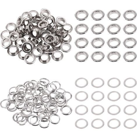 Lot de 100 - Œillets métalliques - Rondelles acier - Réparation toile cuir rideaux - Bricolage décoration - Argenté - 10 mm (1/5)