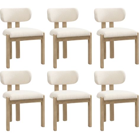 Set di 6 sedie da pranzo in legno massello con rivestimento bouclé naturale (1/5)