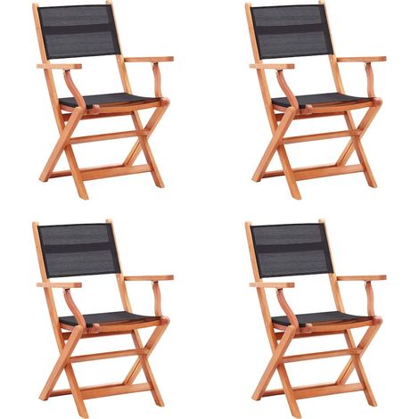 Lot de 4 Chaises de jardin pliables - Chaises d'extérieur pour terrasse/jardin Noir Eucalyptus et textilène BV114037 - BonneVie (1/5)
