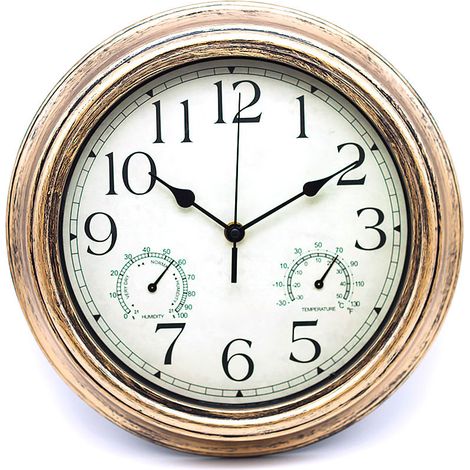 royaluxe - Hygromètre, Thermomètre à effet de serre, thermomètre de jardin, horloge murale à piles rondes décoratives à piles avec hygromètre Thermomètre (1/4)