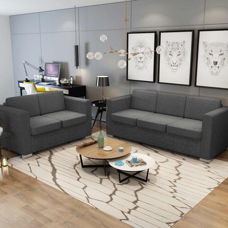 vidaXL Conjunto de sofás 2 unidades tela gris oscuro (1/5)