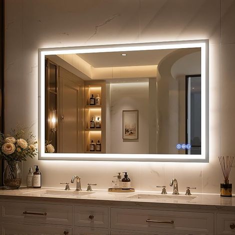 Grand miroir de salle de bain avec éclairage, miroir LED avec (1/3)