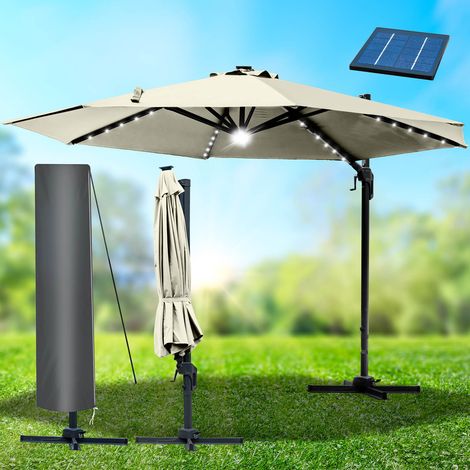 BRAST Alu Sonnenschirm Ampelschirm Ø300cm Beige + LEDs TÜV geprüft Schützhülle UV-Schutz 50+ wasserabweisend drehbar & höhenverstellbar (1/5)