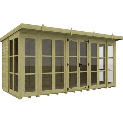 16ft x 7ft Georgian Pent Summer House - Pressure Treated Timber - L488 x W213 x H210 cm - Natural