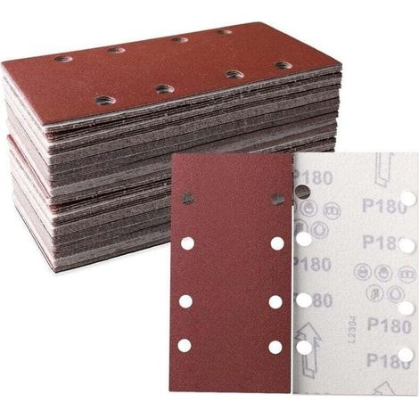Lot De 50 Feuilles Abrasives 93x185 Mm Auto-Agrippant 8 Trous 180 Grains Pour Polissage Et Rouille (1/4)