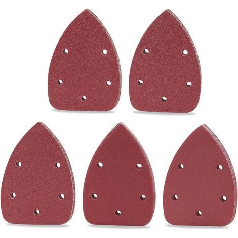 50PCS Papier Poncage pour Ponceuse Triangulaire, 140x90 mm 5 Trous Papier a Poncer Triangles Abrasifs, Grain 40/60/80/120/240 (1/5)