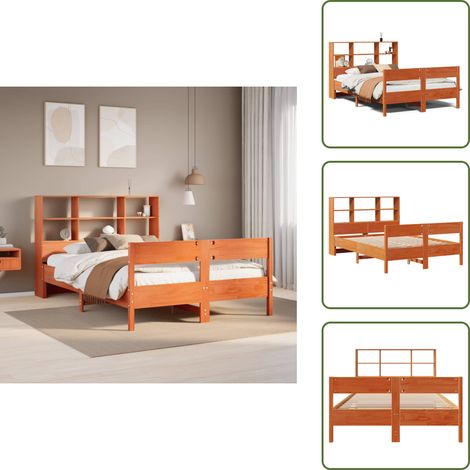 vidaXL Lit bibliothèque sans matelas cire marron 160x200 cm pin massif